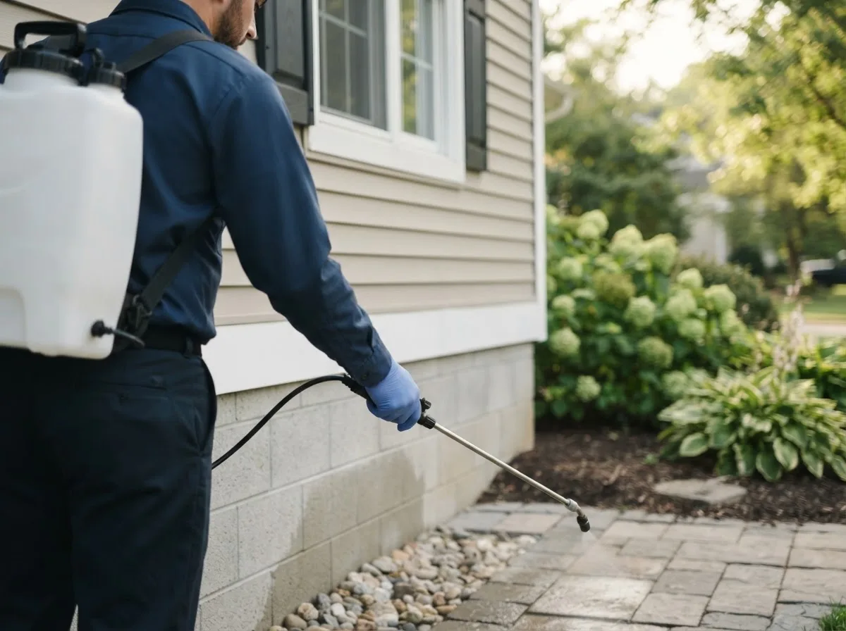 Pest control technician inspecting a home in Peterson, MN